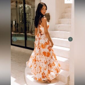Floral Orange and White Maxi Dress